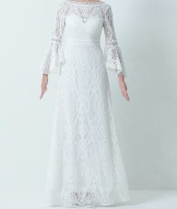 画像6: [ERUKEI] ホワイト・総レース・ベルスリーブ・Aライン・エレガント・ロングドレス[山崎みどり着用][送料無料]mywh (6)