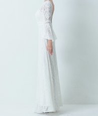 画像7: [ERUKEI] ホワイト・総レース・ベルスリーブ・Aライン・エレガント・ロングドレス[山崎みどり着用][送料無料]mywh (7)