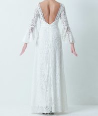 画像8: [ERUKEI] ホワイト・総レース・ベルスリーブ・Aライン・エレガント・ロングドレス[山崎みどり着用][送料無料]mywh (8)