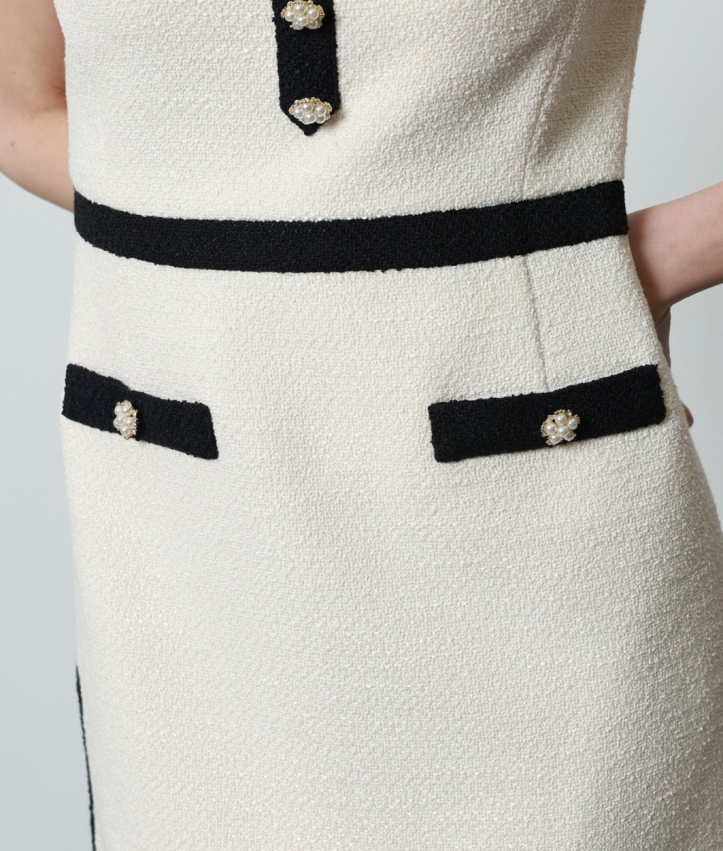 画像11: [ERUKEI]ベージュ・ツイード・半袖・タイト・ポケット・シンプル・ポイントボタン・ミニドレス・ワンピース[奈月セナ着用][送料無料] (11)