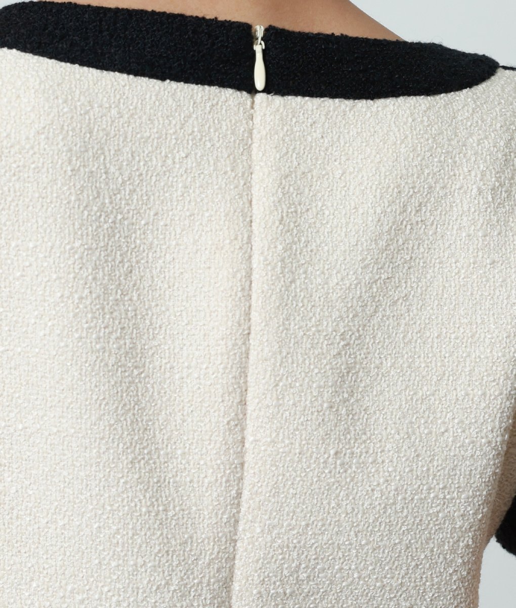 画像10: [ERUKEI]ベージュ・ツイード・半袖・タイト・ポケット・シンプル・ポイントボタン・ミニドレス・ワンピース[奈月セナ着用][送料無料] (10)