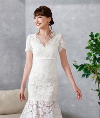 画像3: [ XS-Lサイズ / 2カラー][ERUKEI]ワンカラー・総レース・フリンジ・半袖・インナーミニ・タイト・マーメイド・ミディアムドレス・ワンピース[薗田杏奈着用[送料無料] (3)