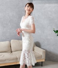 画像5: [ XS-Lサイズ / 2カラー][ERUKEI]ワンカラー・総レース・フリンジ・半袖・インナーミニ・タイト・マーメイド・ミディアムドレス・ワンピース[薗田杏奈着用[送料無料] (5)