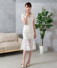 画像6: [ XS-Lサイズ / 2カラー][ERUKEI]ワンカラー・総レース・フリンジ・半袖・インナーミニ・タイト・マーメイド・ミディアムドレス・ワンピース[薗田杏奈着用[送料無料] (6)