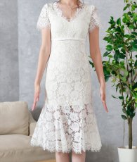 画像9: [ XS-Lサイズ / 2カラー][ERUKEI]ワンカラー・総レース・フリンジ・半袖・インナーミニ・タイト・マーメイド・ミディアムドレス・ワンピース[薗田杏奈着用[送料無料] (9)