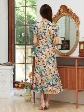 画像3: [ERUKEI/SETTAN]プリント・花柄・スパンコール・Vネック・マーメイドライン・ミディアムドレス・ワンピース[送料無料] (3)