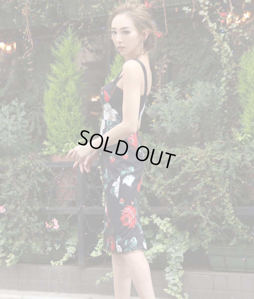 画像2: [SALE品のため返品不可＆再入荷なしの現品限り][ERUKEI]ブラックベース・ローズ柄・花柄・コルセット風・ノースリーブ・タイト・ミ二ドレス・ワンピース[山崎みどり着用][送料無料]my (2)