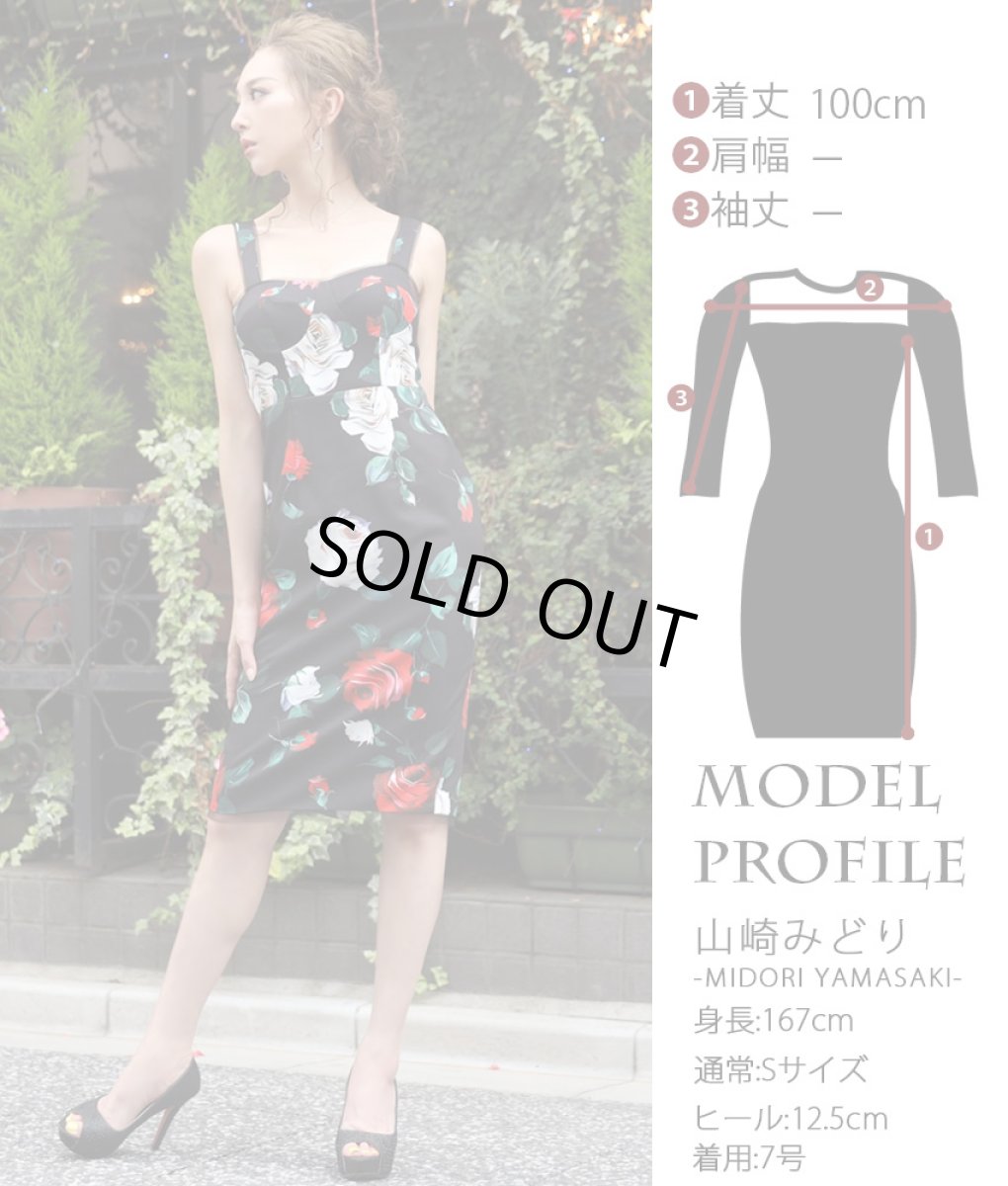 画像5: [SALE品のため返品不可＆再入荷なしの現品限り][ERUKEI]ブラックベース・ローズ柄・花柄・コルセット風・ノースリーブ・タイト・ミ二ドレス・ワンピース[山崎みどり着用][送料無料]my (5)