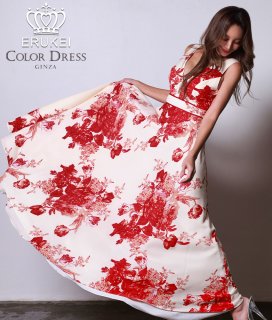 8.2 フラワープリント赤ロングドレス 8.2 フラワープリント赤ロングドレス 花柄ドレス通販 - 銀座のドレス