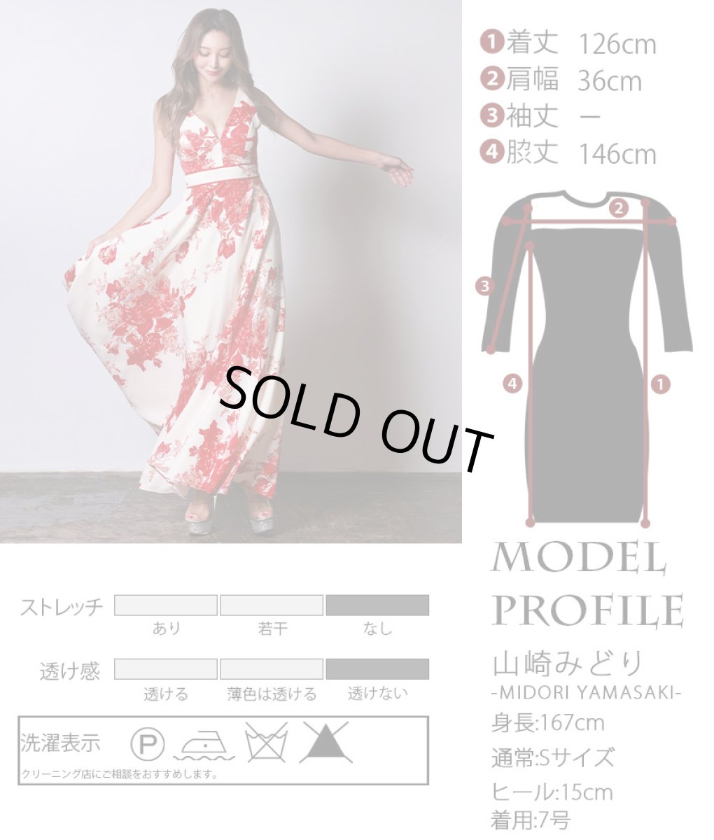 画像5: [ERUKEI]ベージュ×レッド・フラワープリント・Aライン・ノースリーブ・ロングドレス[山崎みどり着用]《送料＆代引き手数料無料》 myjurd (5)