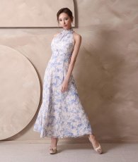 画像6: [ XS-Lサイズ / 1カラー][ERUKEI]ホルターネック・ハイネックフリル・花柄・Aライン・ロングドレス・ワンピース[山崎みどり着用][送料無料] mywhlu (6)