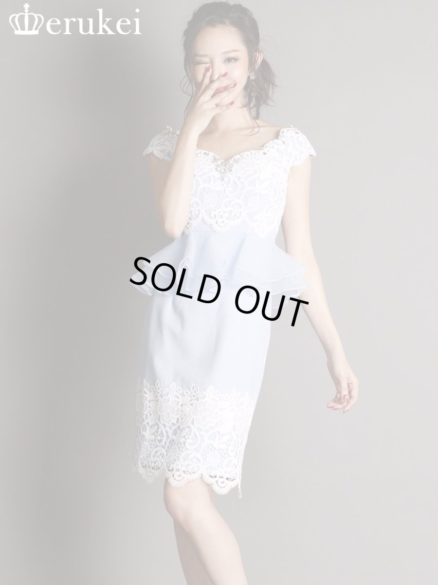 画像2: [SALE品のため返品不可＆再入荷なしの現品限り][Glitter][山崎みどり着用][姉ageha]オーガンジーペプラム・フレンチスリーブ・ケミカルレース・ミニドレスmall_ (2)