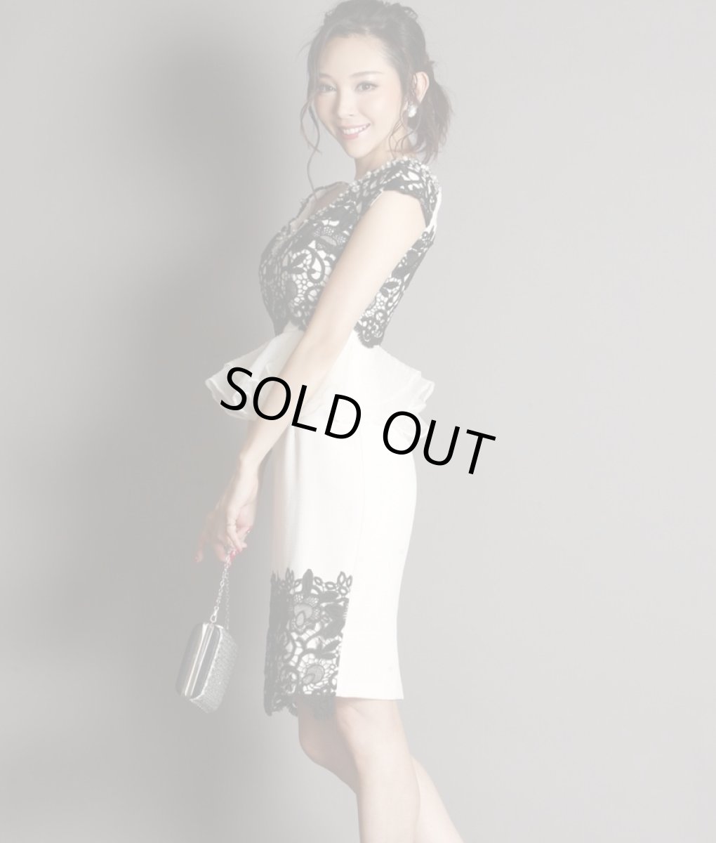 画像3: [SALE品のため返品不可＆再入荷なしの現品限り][Glitter][山崎みどり着用][姉ageha]オーガンジーペプラム・フレンチスリーブ・ケミカルレース・ミニドレスmall_ (3)