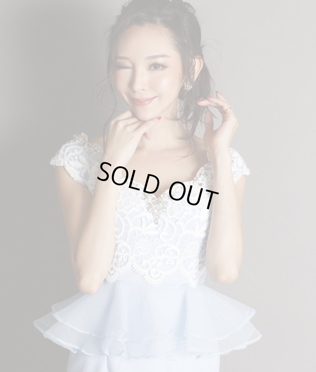 画像7: [SALE品のため返品不可＆再入荷なしの現品限り][Glitter][山崎みどり着用][姉ageha]オーガンジーペプラム・フレンチスリーブ・ケミカルレース・ミニドレスmall_ (7)