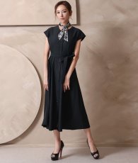 画像9: [ XS-Lサイズ / 1カラー][ERUKEI]シンプル・フレンチスリーブ・スカーフ・ポケット・Aライン・フレア・ミディアムドレス・ワンピース[山崎みどり着用][送料無料]mybk (9)