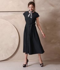 画像10: [ XS-Lサイズ / 1カラー][ERUKEI]シンプル・フレンチスリーブ・スカーフ・ポケット・Aライン・フレア・ミディアムドレス・ワンピース[山崎みどり着用][送料無料]mybk (10)