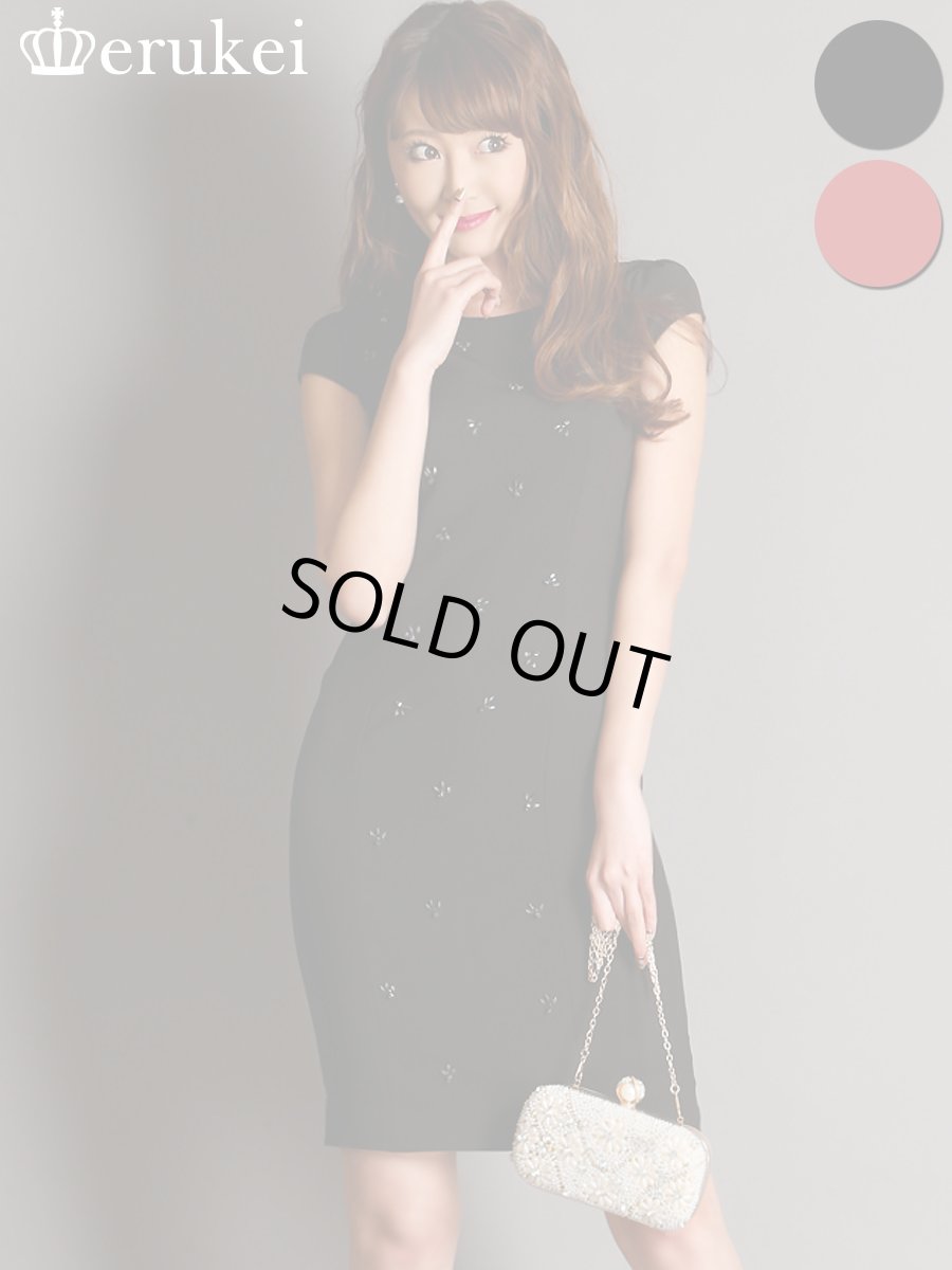 画像1: [SALE品のため返品不可＆再入荷なしの現品限り][ERUKEI][山崎みどり着用][姉ageha]お花型ビジュー・半袖・フレンチスリーブ・タイト・ミニドレス・ワンピース[送料無料] myrd (1)