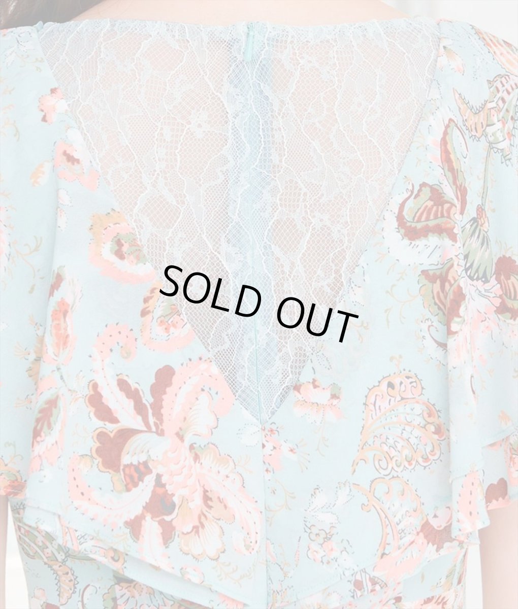 画像11: [ERUKEI]ライトブルーグリーン・花柄・シフォン・ティアードフリル・半袖・Aライン・膝丈・ミディアムドレス・ワンピース[黒木麗奈着用]《送料＆代引き手数料無料》 (11)