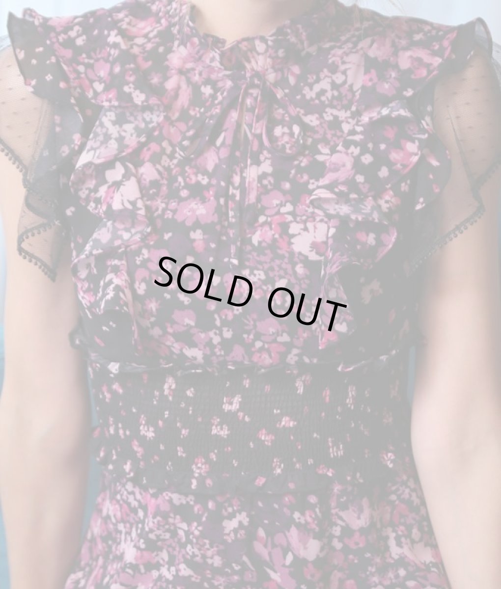 画像12: [ERUKEI]ブラック×ピンク花柄・ティアードフリル・Aライン・レースポイント・ミディアムドレス・ワンピース[山崎みどり着用]《送料＆代引き手数料無料》mypl (12)