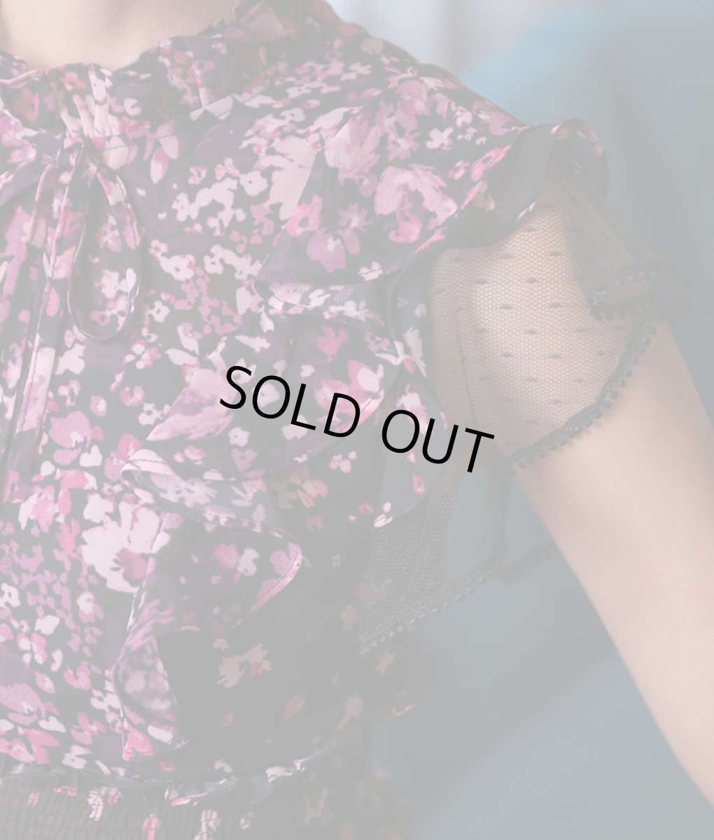 画像14: [ERUKEI]ブラック×ピンク花柄・ティアードフリル・Aライン・レースポイント・ミディアムドレス・ワンピース[山崎みどり着用]《送料＆代引き手数料無料》mypl (14)