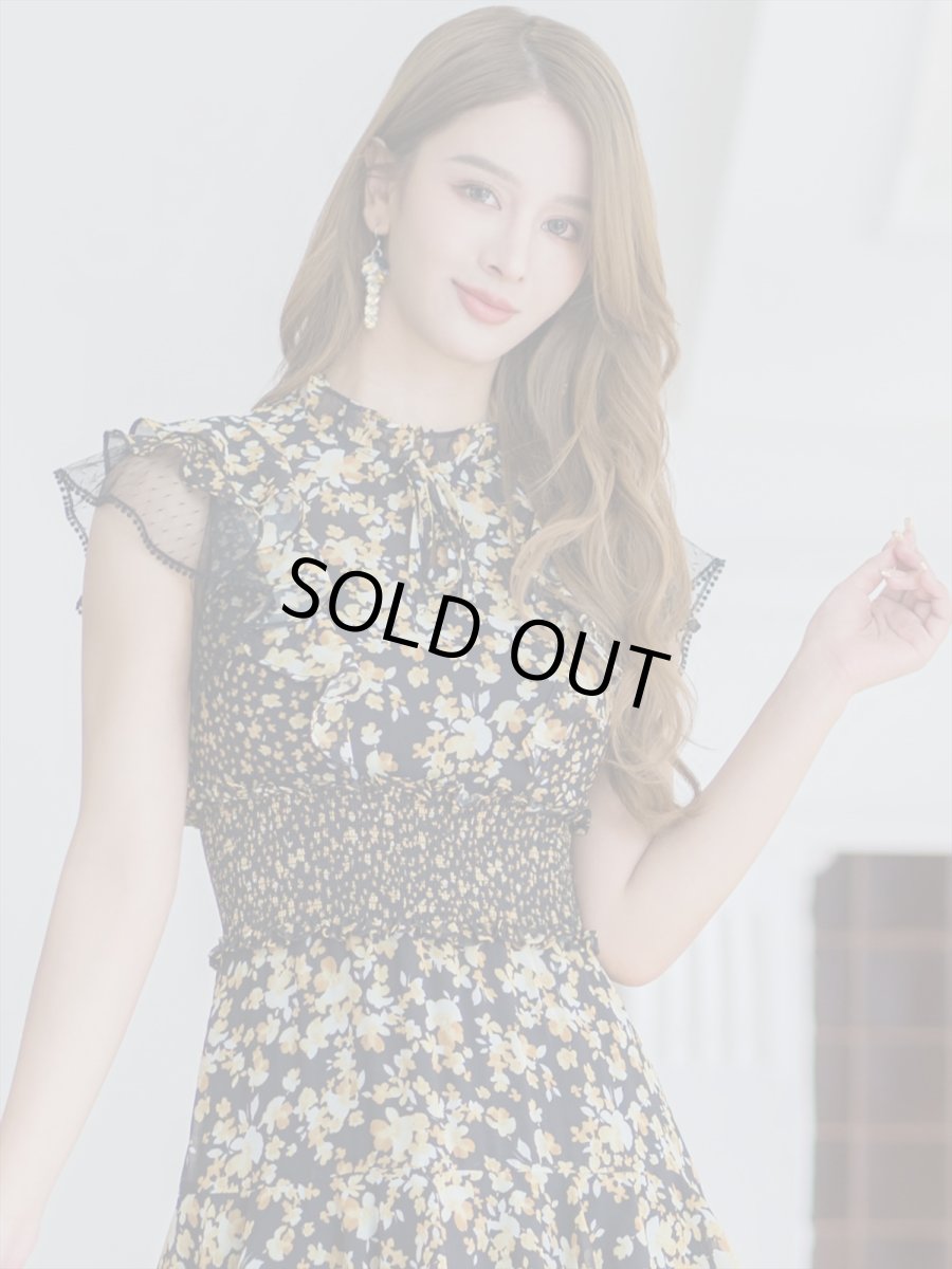 画像6: [ERUKEI]ブラック×ピンク花柄・ティアードフリル・Aライン・レースポイント・ミディアムドレス・ワンピース[山崎みどり着用]《送料＆代引き手数料無料》mypl (6)