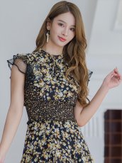 画像6: [ERUKEI]ブラック×ピンク花柄・ティアードフリル・Aライン・レースポイント・ミディアムドレス・ワンピース[山崎みどり着用]《送料＆代引き手数料無料》mypl (6)