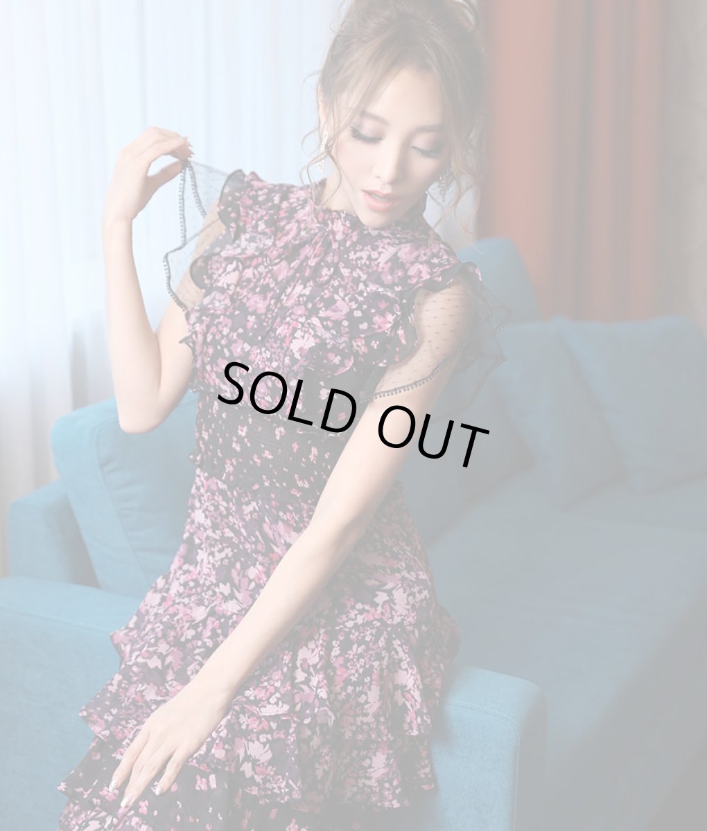 画像7: [ERUKEI]ブラック×ピンク花柄・ティアードフリル・Aライン・レースポイント・ミディアムドレス・ワンピース[山崎みどり着用]《送料＆代引き手数料無料》mypl (7)