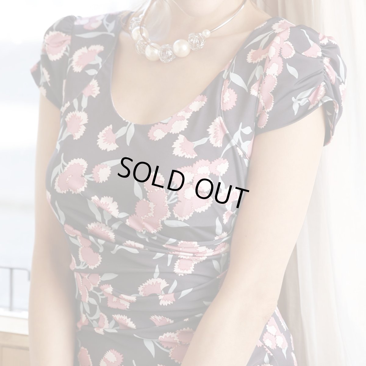 画像6: [SALE品のため返品不可＆再入荷なしの現品限り][ERUKEI][山崎みどり着用][姉ageha]パフスリーブ・半袖・グレーパープル×ピンク花柄・Uネック・ミニドレス・ワンピースmy (6)