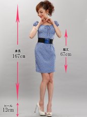 画像5: [SALE品のため返品不可][ERUKEI][山崎みどり着用デコルテリボン・胸元リボン・ドット・タイト・ベルト付・ミニドレス・ワンピース[mlu] (5)