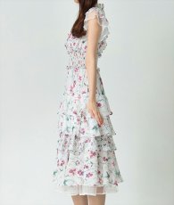 画像7: [ERUKEI]花柄・シフォン・ティアードフリル・Aライン・レースポイント・ミディアムドレス・ワンピース[黒木麗奈着用][送料無料] (7)