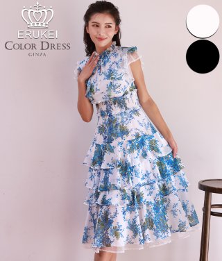 プリント・ティアード・フリル・ミディアムドレス・ワンピース/ERUKEI