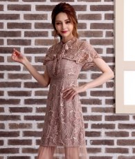 画像12: [ERUKEI Settan]総レース・プチハイネック・プチリボン・シースルー・タイト・半袖・マーメイドミディアムドレス・マキシワンピース[山崎みどり・黒木麗奈・関あいか着用]《送料＆代引き手数料無料》mywhnv (12)