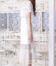 画像15: [ERUKEI Settan]総レース・プチハイネック・プチリボン・シースルー・タイト・半袖・マーメイドミディアムドレス・マキシワンピース[山崎みどり・黒木麗奈・関あいか着用]《送料＆代引き手数料無料》mywhnv (15)