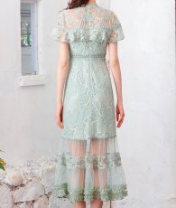 画像16: [ERUKEI Settan]総レース・プチハイネック・プチリボン・シースルー・タイト・半袖・マーメイドミディアムドレス・マキシワンピース[山崎みどり・黒木麗奈・関あいか着用]《送料＆代引き手数料無料》mywhnv (16)