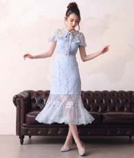 画像3: [ERUKEI Settan]総レース・プチハイネック・プチリボン・シースルー・タイト・半袖・マーメイドミディアムドレス・マキシワンピース[山崎みどり・黒木麗奈・関あいか着用]《送料＆代引き手数料無料》mywhnv (3)