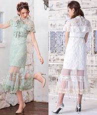 画像7: [ERUKEI Settan]総レース・プチハイネック・プチリボン・シースルー・タイト・半袖・マーメイドミディアムドレス・マキシワンピース[山崎みどり・黒木麗奈・関あいか着用]《送料＆代引き手数料無料》mywhnv (7)