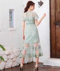 画像9: [ERUKEI Settan]総レース・プチハイネック・プチリボン・シースルー・タイト・半袖・マーメイドミディアムドレス・マキシワンピース[山崎みどり・黒木麗奈・関あいか着用]《送料＆代引き手数料無料》mywhnv (9)