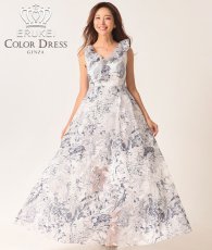 画像1: [ERUKEI]ホワイト×ネイビー・プリント・トワル柄・レース・ノースリーブ・Vネック・Aライン・ロングドレス[山崎みどり着用]《送料＆代引き手数料無料》 mywhnv (1)