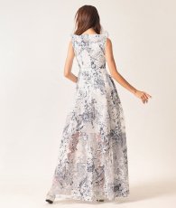 画像3: [ERUKEI]ホワイト×ネイビー・プリント・トワル柄・レース・ノースリーブ・Vネック・Aライン・ロングドレス[山崎みどり着用]《送料＆代引き手数料無料》 mywhnv (3)