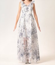 画像6: [ERUKEI]ホワイト×ネイビー・プリント・トワル柄・レース・ノースリーブ・Vネック・Aライン・ロングドレス[山崎みどり着用]《送料＆代引き手数料無料》 mywhnv (6)