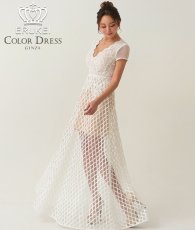画像1: [ERUKEI SETTAN]ホワイト・総レース・Aライン・上品・Vネック・半袖・花・ロングドレス[山崎みどり着用][送料無料]mywh (1)