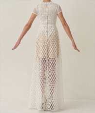 画像8: [ERUKEI SETTAN]ホワイト・総レース・Aライン・上品・Vネック・半袖・花・ロングドレス[山崎みどり着用][送料無料]mywh (8)