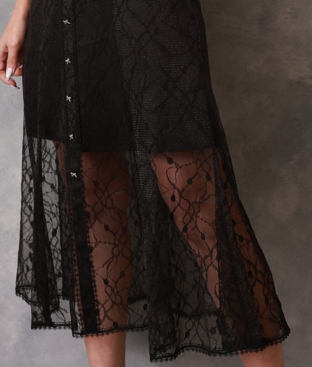 画像14: [ERUKEI Settan]総レース・リボンビジュー・オープンショルダー・ひざ下・Aライン・ミディアムドレス・ワンピース[黒木麗奈・山崎みどり着用]《送料＆代引き手数料無料》mybk (14)