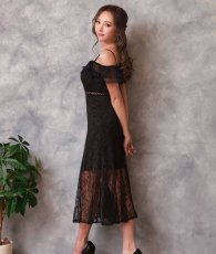 画像3: [ERUKEI Settan]総レース・リボンビジュー・オープンショルダー・ひざ下・Aライン・ミディアムドレス・ワンピース[黒木麗奈・山崎みどり着用]《送料＆代引き手数料無料》mybk (3)