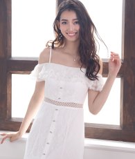 画像6: [ERUKEI Settan]総レース・リボンビジュー・オープンショルダー・ひざ下・Aライン・ミディアムドレス・ワンピース[黒木麗奈・山崎みどり着用]《送料＆代引き手数料無料》mybk (6)