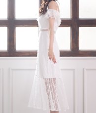 画像9: [ERUKEI Settan]総レース・リボンビジュー・オープンショルダー・ひざ下・Aライン・ミディアムドレス・ワンピース[黒木麗奈・山崎みどり着用]《送料＆代引き手数料無料》mybk (9)