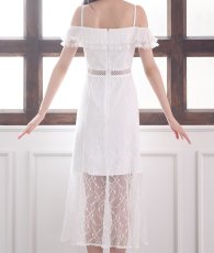 画像10: [ERUKEI Settan]総レース・リボンビジュー・オープンショルダー・ひざ下・Aライン・ミディアムドレス・ワンピース[黒木麗奈・山崎みどり着用]《送料＆代引き手数料無料》mybk (10)