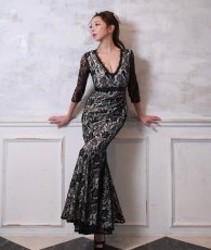 画像2: [ XS-Lサイズ / 2カラー][ERUKEI]総レース Vネック 七分袖 花柄 ブラック ホワイト マーメイド ロングドレス ワンピース[送料無料][山崎みどり着用]mybk (2)