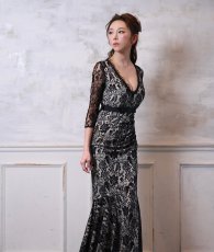 画像3: [ XS-Lサイズ / 2カラー][ERUKEI]総レース Vネック 七分袖 花柄 ブラック ホワイト マーメイド ロングドレス ワンピース[送料無料][山崎みどり着用]mybk (3)