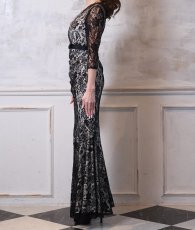 画像8: [ XS-Lサイズ / 2カラー][ERUKEI]総レース Vネック 七分袖 花柄 ブラック ホワイト マーメイド ロングドレス ワンピース[送料無料][山崎みどり着用]mybk (8)